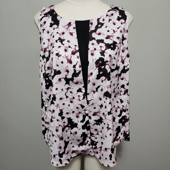 Apt. 9 plum white petunia floral sleeveless blouse size xlp - Picture 1 of 9